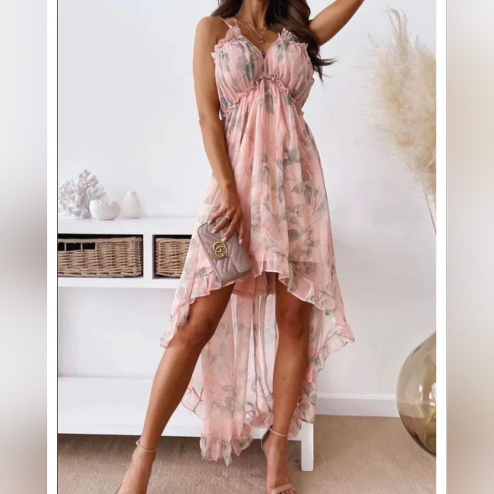 NEW! Beautiful Floral Spaghetti Strap Hi-Lo Dress (Sz. M)